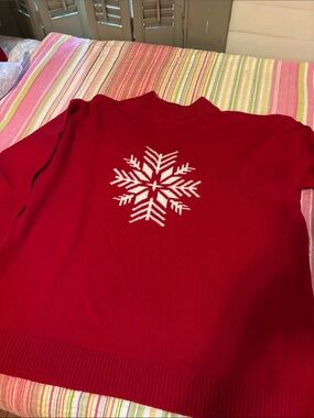 Talbots Red Crewneck Sweater with White Snowflake